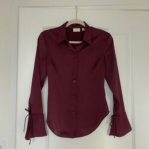 Aritzia Wilfred Burgundy Satin Blouse